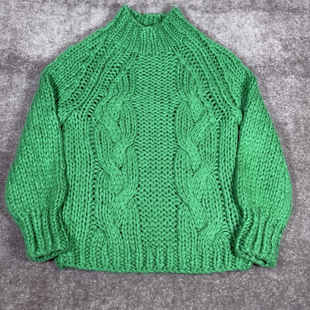 Missguided Chunky Cable Knit Sweater Women's 2/4 Green 3D Long‎ Sleeve Cozy